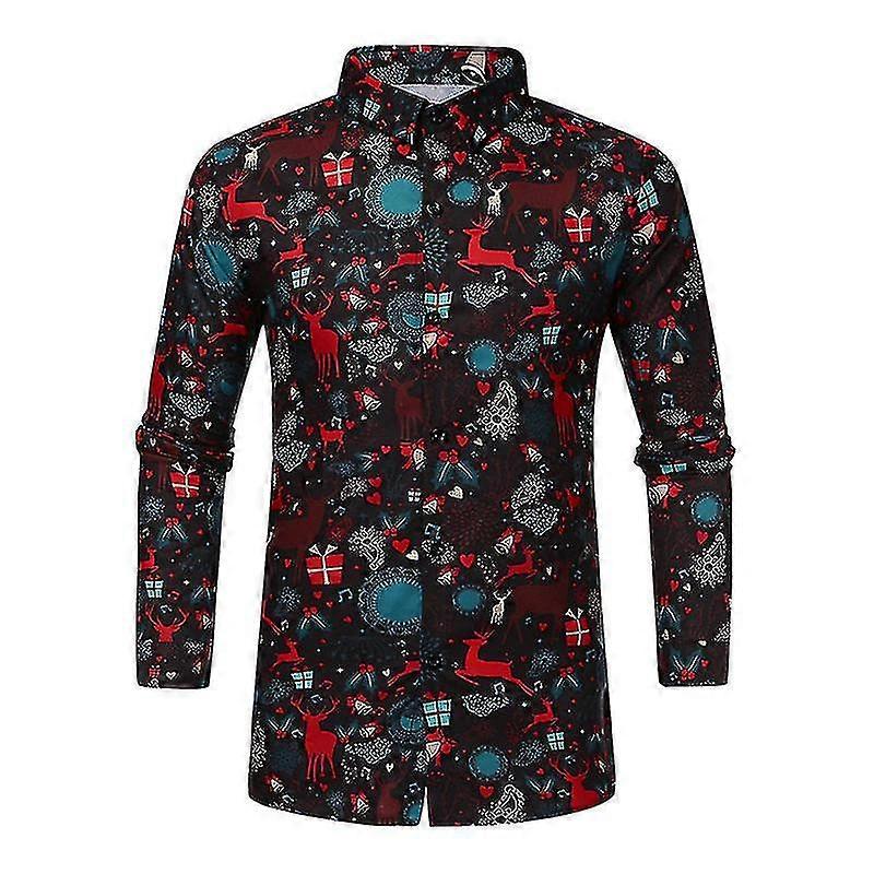 Hommes Elk Print Chemises de Noël Single Breasted Travel Blouse