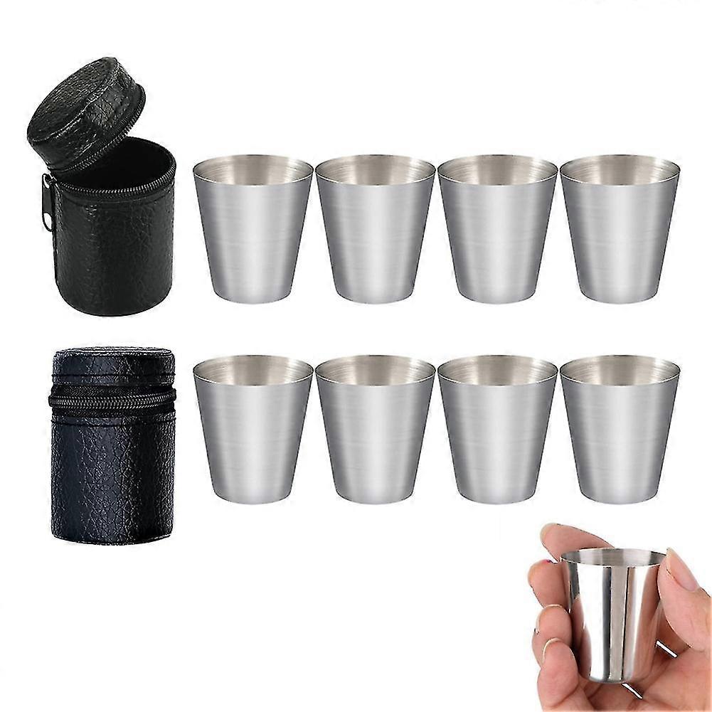 30ml מיני נירוסטה שוט זכוכית שתיית כוסות יין עם תיק כיסוי עור מטבח בר-MXBC