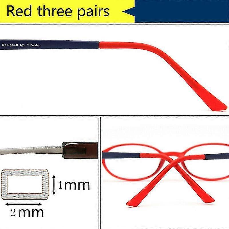 3 זוגות קצוות מקדש סיליקון נגד החלקה משקפי ראייה שטוחים החלפת צינורות אוזניים שטוחים החלפה