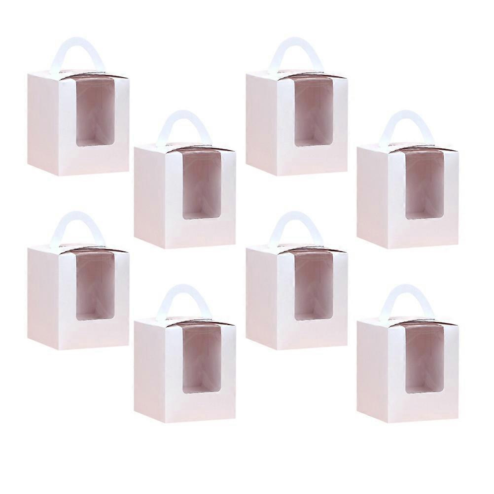 20 Pcs Handle Cupcake Boxes Containers with PVC Window/Cardboard Insert and Bottom Bracket(White)