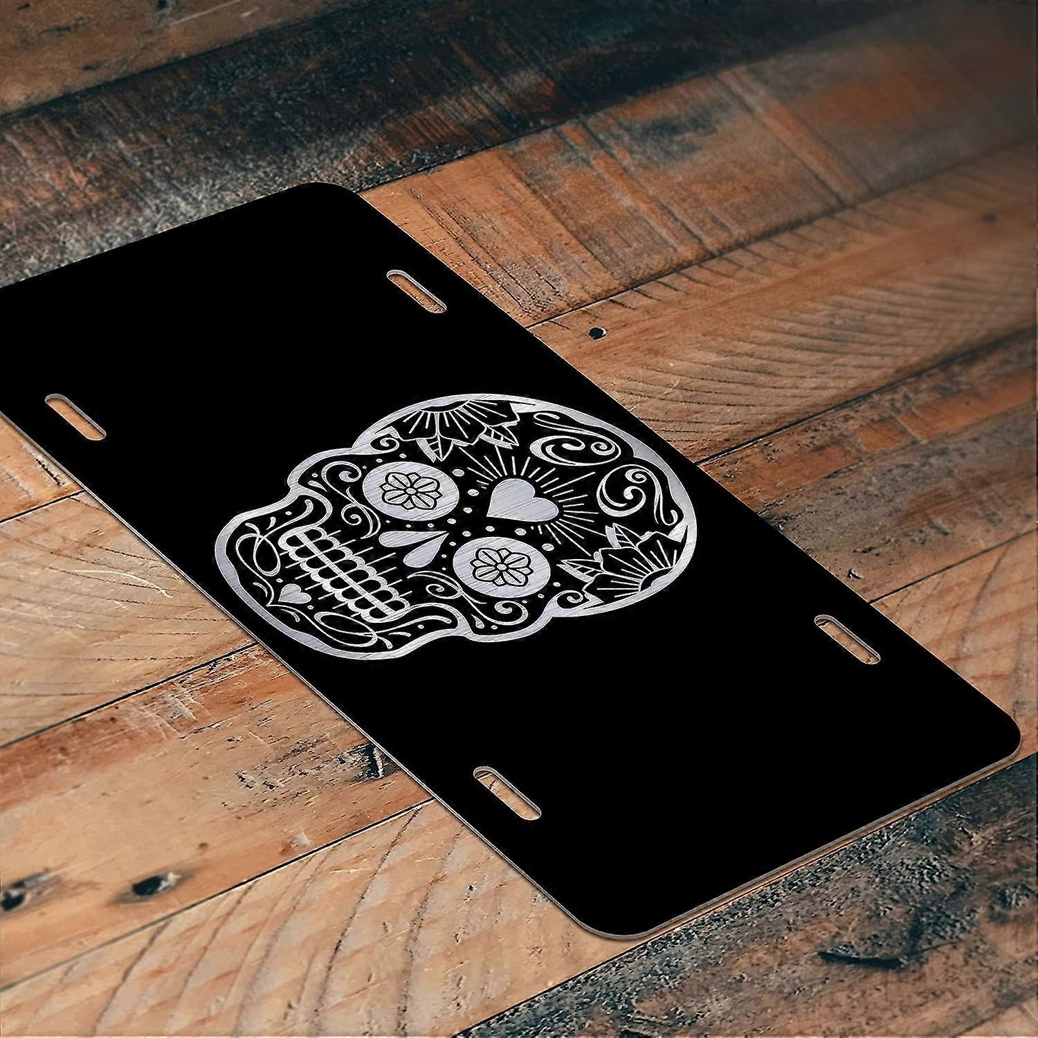 Placa de Licença de Alumínio Gravada com Caveira de Açúcar Legal | 6 polegadas por 12 polegadas | Carro Caminhão RV Trailer Wall Shop Man Cave | VLP849