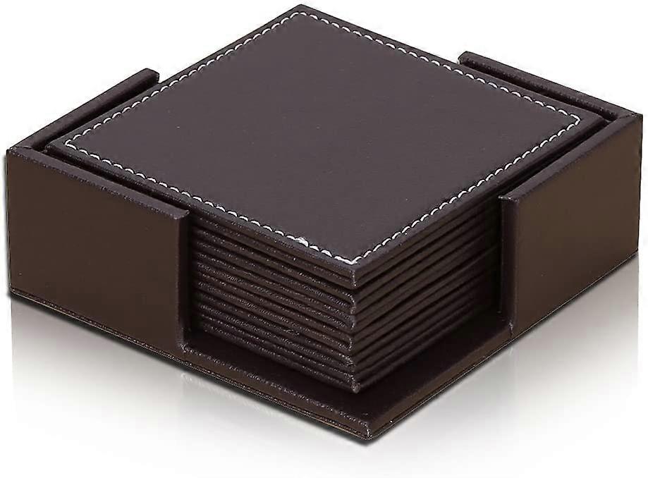 Sottobicchieri in pelle per la casa e l'ufficio con supporto, set di 6 sottobicchieri aziendali per tazza da tè e caffè (marrone)