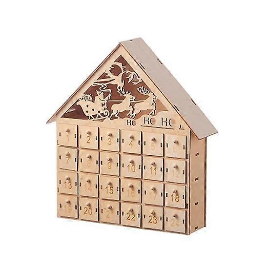 Wooden Christmas Advent Calendar with 24 Empty Storage Drawers House Shape Christmas Countdown Calendar Home