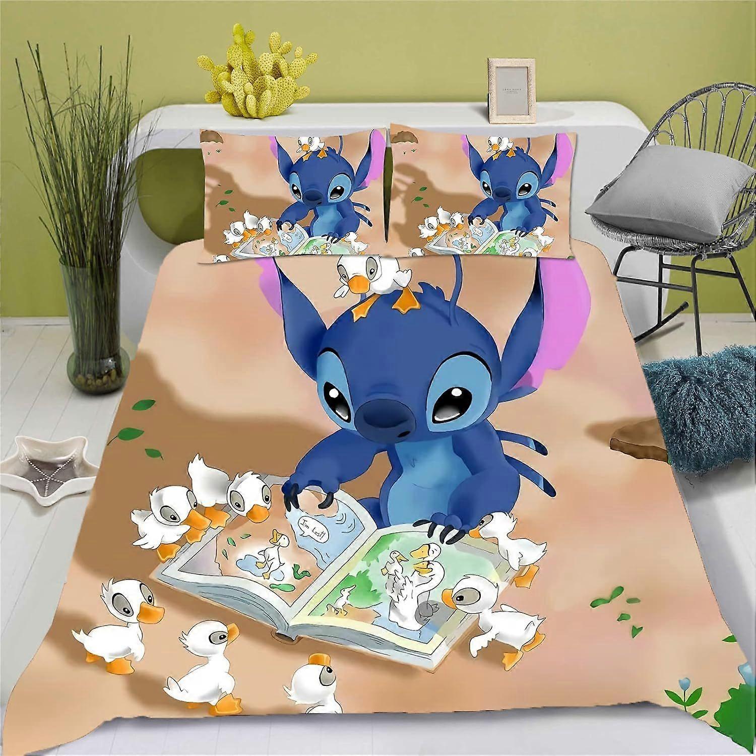 Lilo en Stitch beddengoedset voor tieners, D-print microvezel, dekbedovertrek en kussensloop