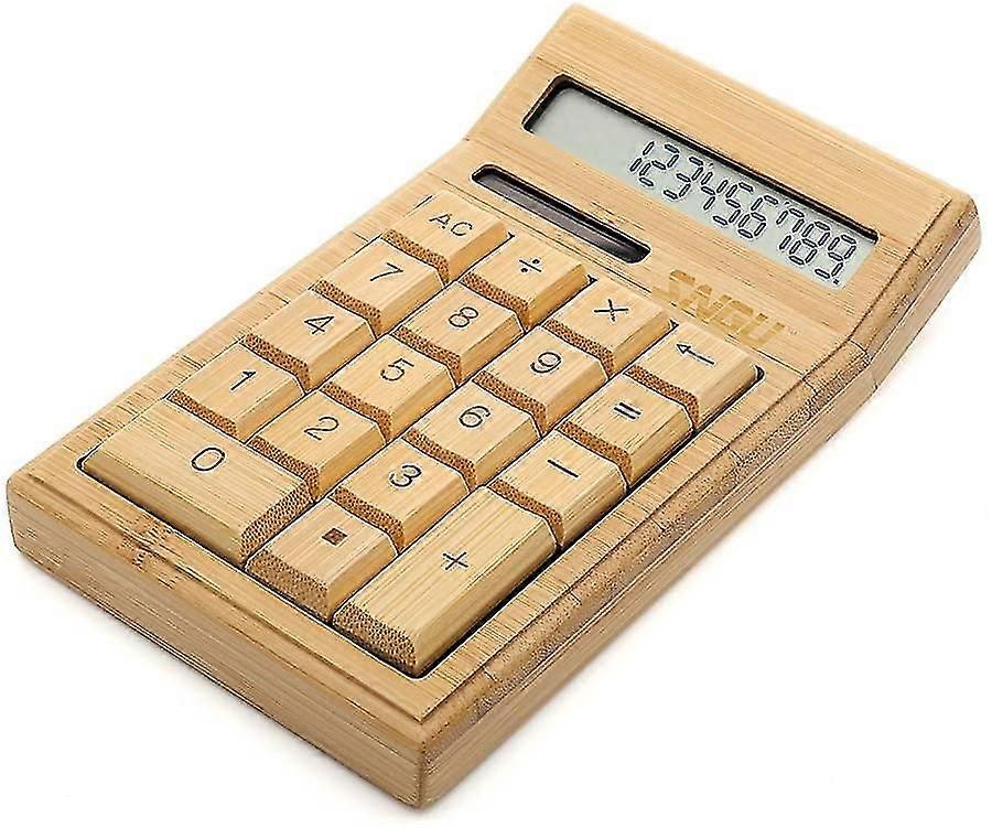 Bamboo Wooden Solar Calculators Standard Function Desktop Calculator With 12-digit Large Display