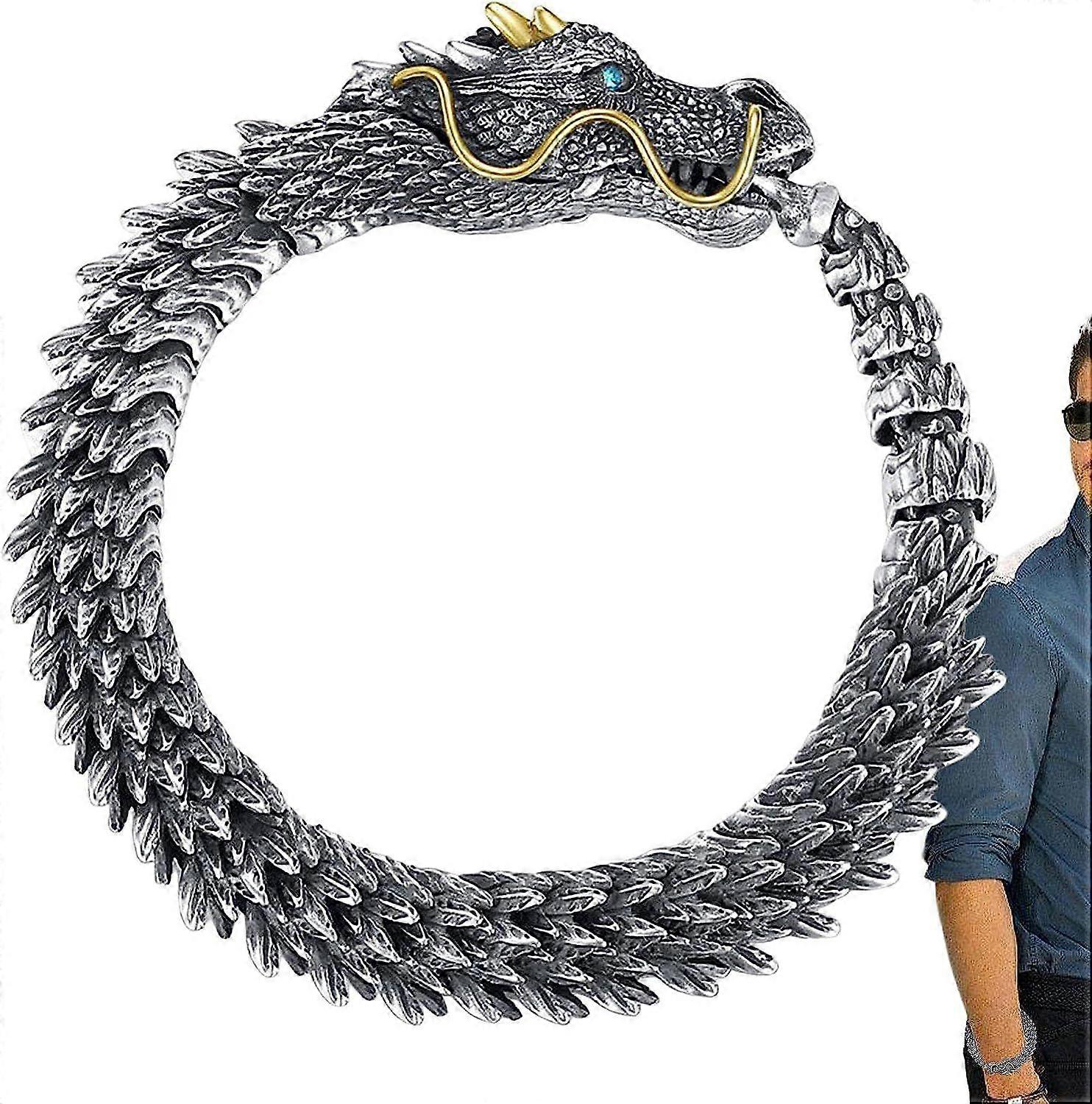 Bracciale da uomo, Bracciale in rame drago, Bracciale testa di drago 3D in argento vintage