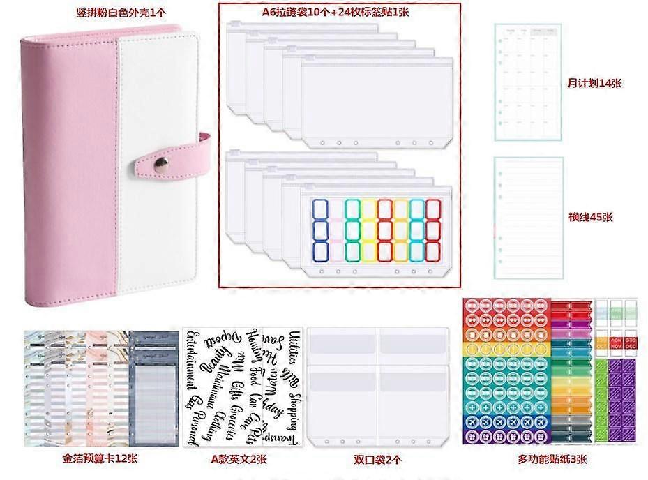 Budget Binder Set Loose Leaf  Waterproof  PVC A6 Zipper Binder Pouch Folders with Labels Stickers for Document  Cash Card