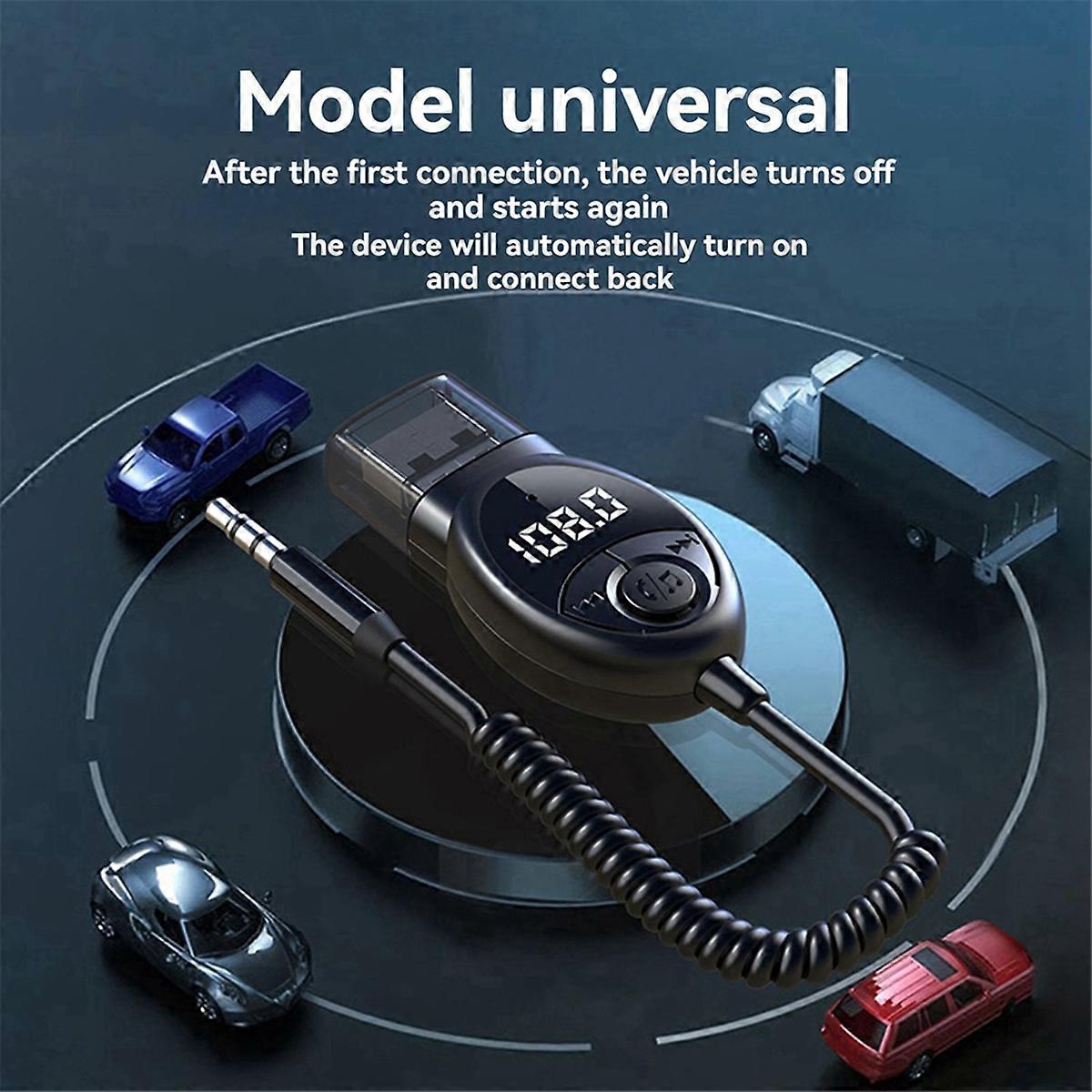 Bluetooth 5.3 Wireless Car FM Transmitter USB to 3.5mm Jack Audio Music Microphone Hands-Free Adapt
