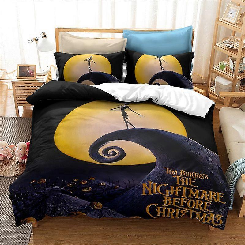 x722 LençóisNightmare Before Christmas Conjunto de capa de edredom com capa de travesseiro Conjunto de cama Jack And Sally Skull Conjunto de cama de Natal decoração de quarto 3 peças