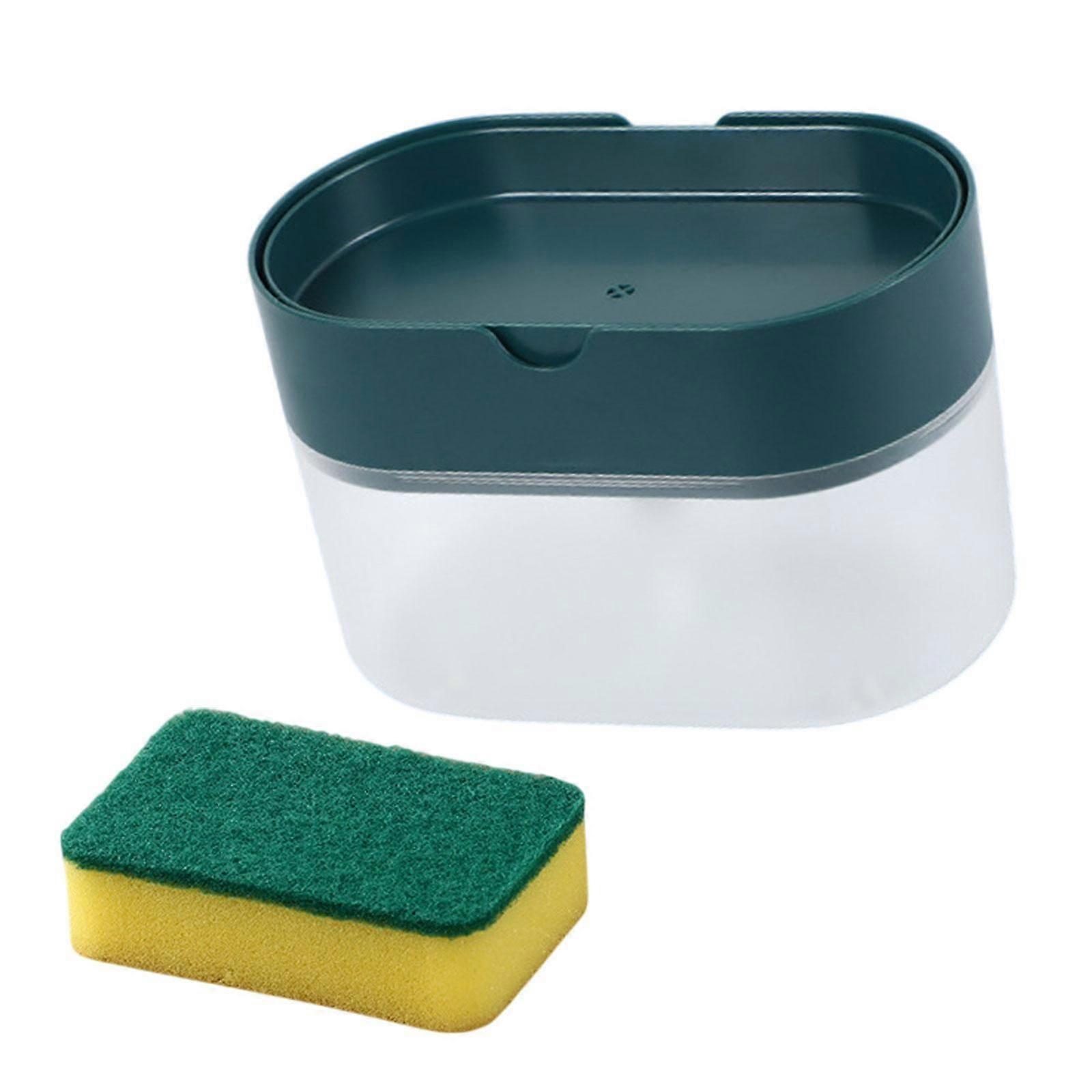 Soap Dispenser and Sponge Holder Manual Storage Container Liquid Pump Bottle dark green