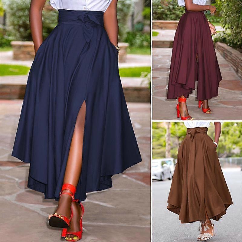 ZANZEA Womens Summer High Waist A Line Slit Hem Skirts With Pocket