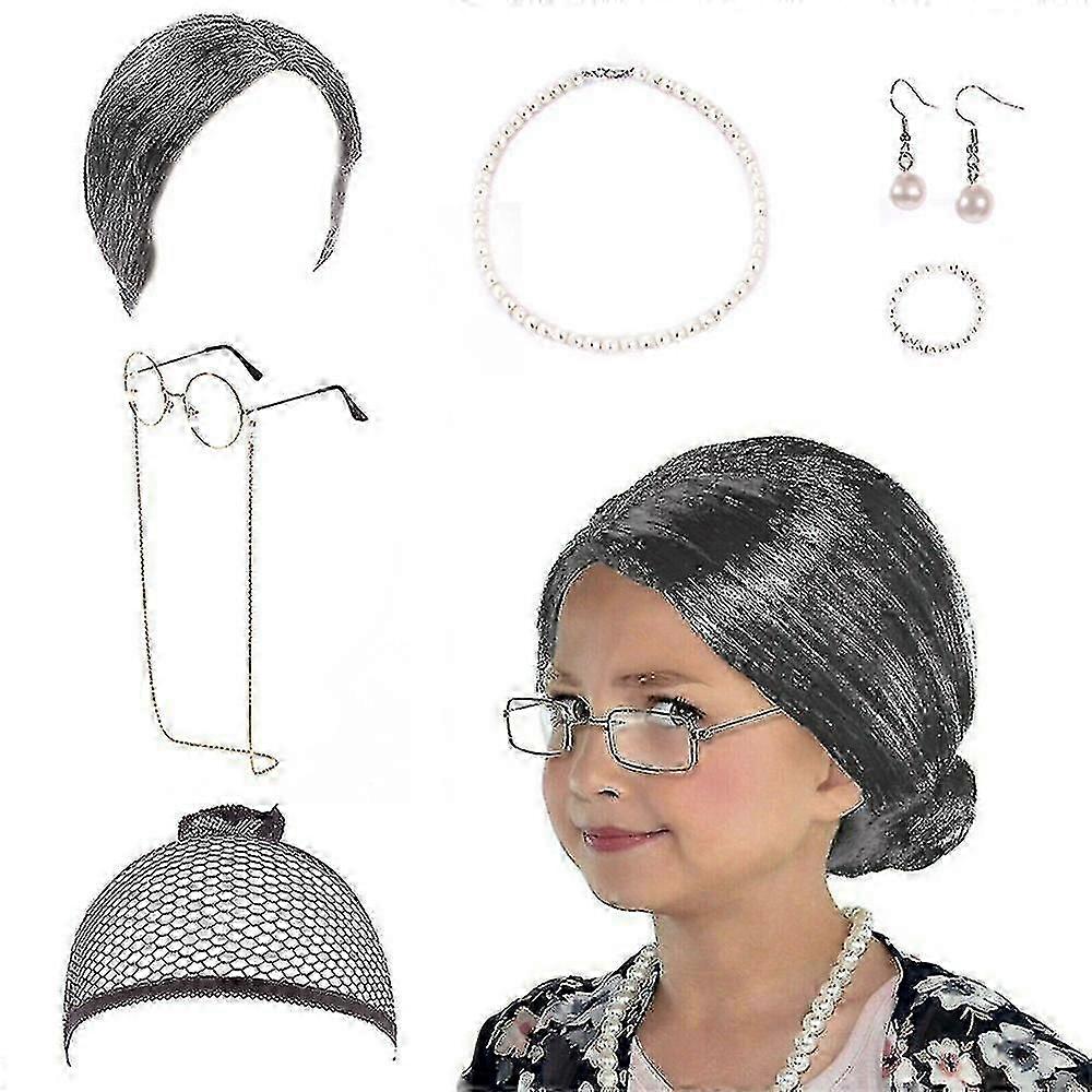 סט תחפושות סבתא ליל כל הקדושים - 7 חלקים, ערכת התחפשות לגברת זקנה למבוגרים וילדים