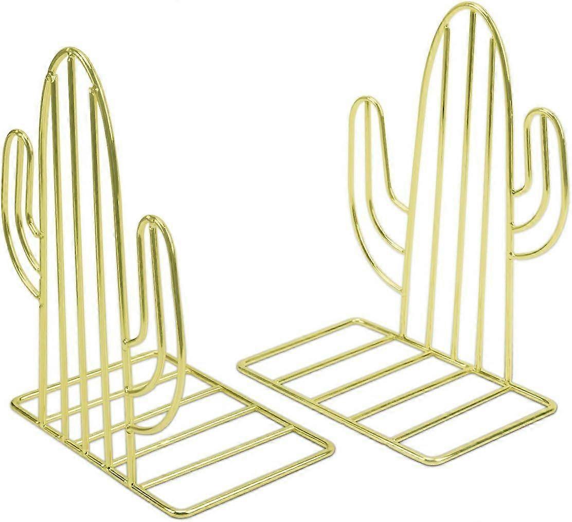 金属製のブックエンド、ヘビーデューティシェルフブックシェルフの本棚とデスクオーガナイザーの1ペアのサボテン形状のブックトッパー、ギフトブックバインダーとディバイダー、ゴールド