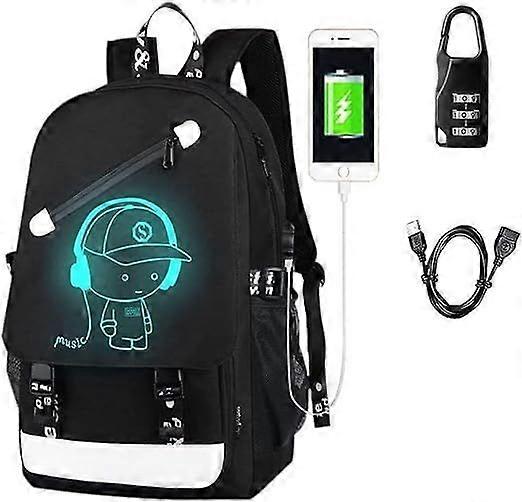 Anime Luminous Backpack Srebrzyste torby szkolne Plecak dzienny Port ładowania USB Torba na laptopa dla fajnych dziewczynek chłopców nastolatków Plecak outdoorowy (-muzyczny chłopiec)