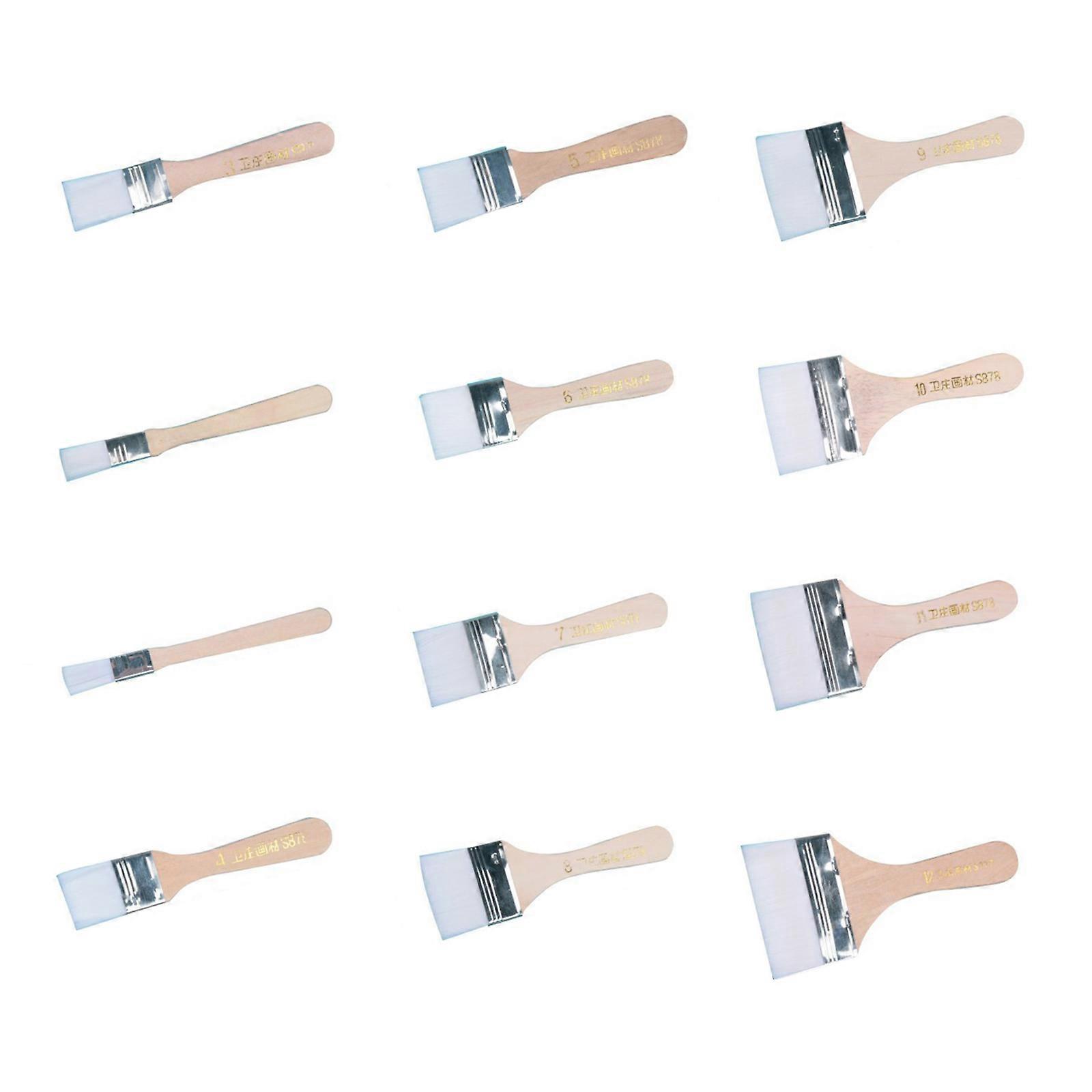 Nylon Bristles Flat Brush Kit, 12 Pack, Comfortable Grip Wood Handle Suitable for Artists, Crafts, and DIYer Enthusiasts