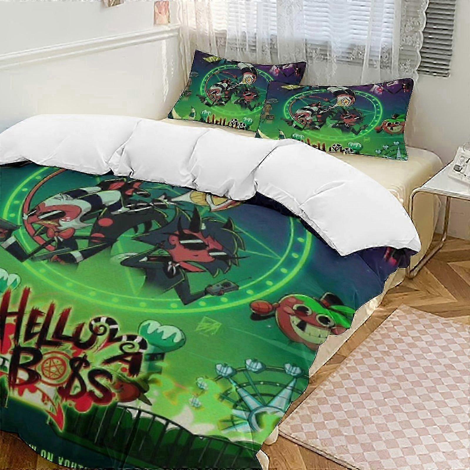 o3291 Lençóis Hazbin Hotel Down Capa de Edredom Conjunto de Cama de Microfibra, (1 Capa de Edredom e 2 Fronhas) Lençóis fg3291