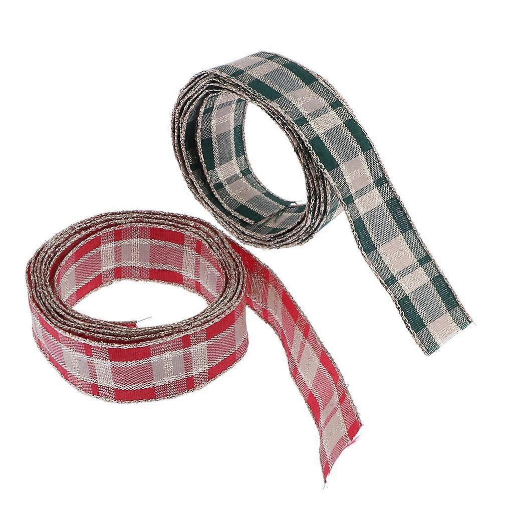 2pcs Grid Pattern Christmas Ribbons - Wired Satin Ribbons for Craft Projects,