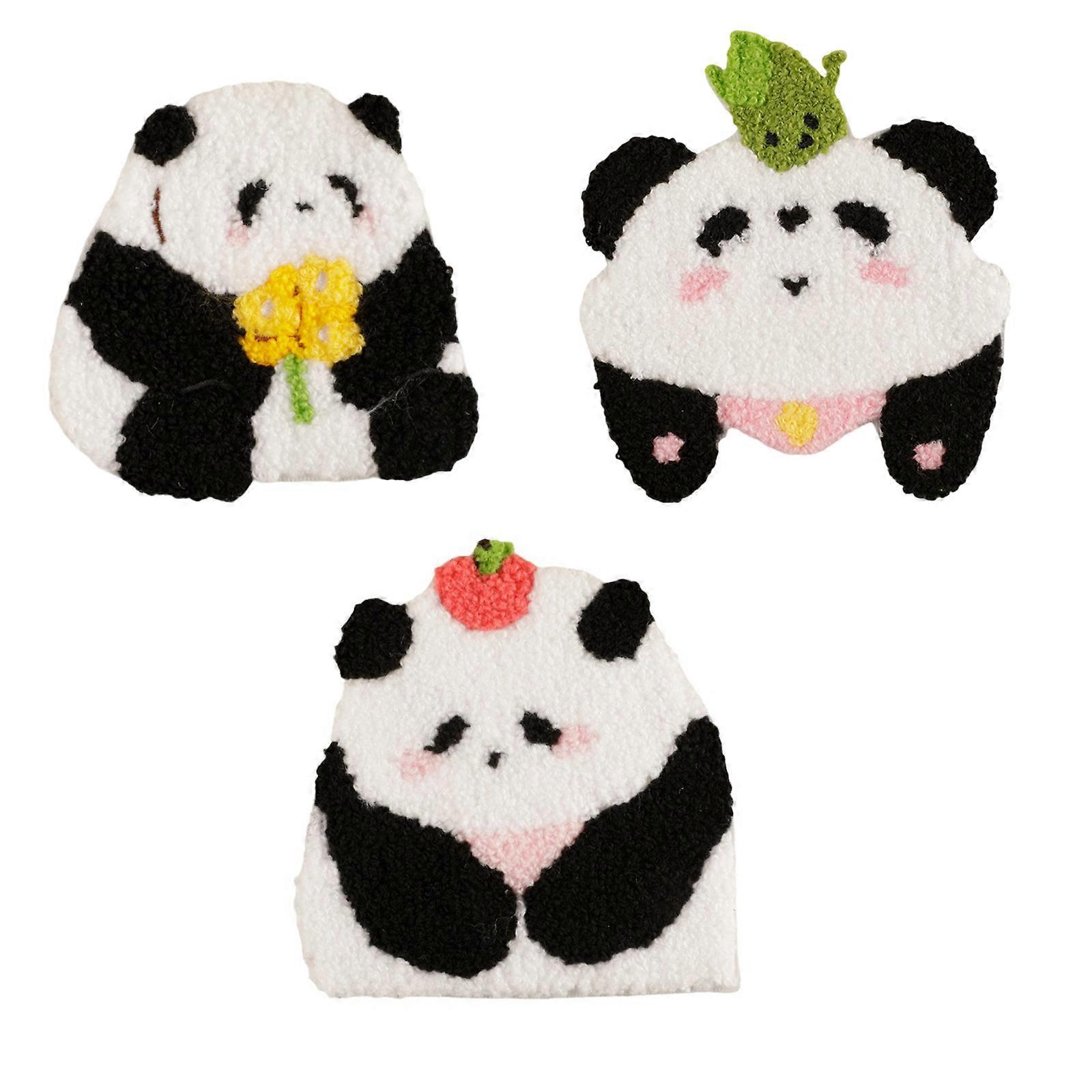 3 Pcs Embroidered Patches Cartoon Panda Iron on Patches Applique Patches Animal Sewing on Patches Sewing Patches for Hat