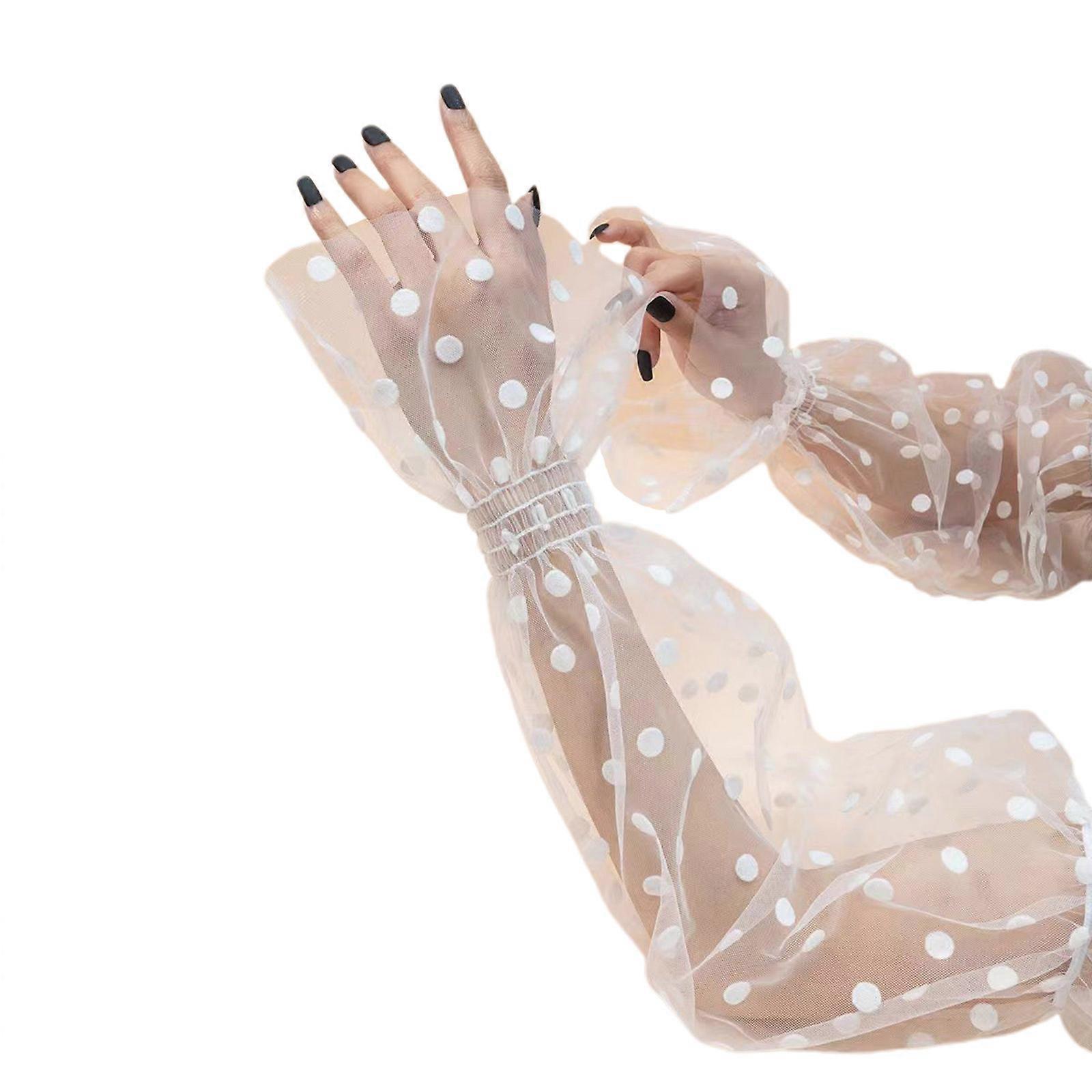 Detachable Wedding Dot/ Heart Pattern Arm Cover Skin-friendly Long Sleeves Puff Sleeve Photoshoots Decors for Woman  White
