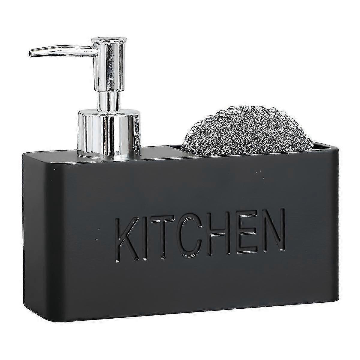 موزع صابون المطبخ مع حامل الإسفنج ، طقم موزع سائل الغسيل لحوض المطبخ (أسود ، أبيض ، رخامي أبيض ، أصفر رملي)