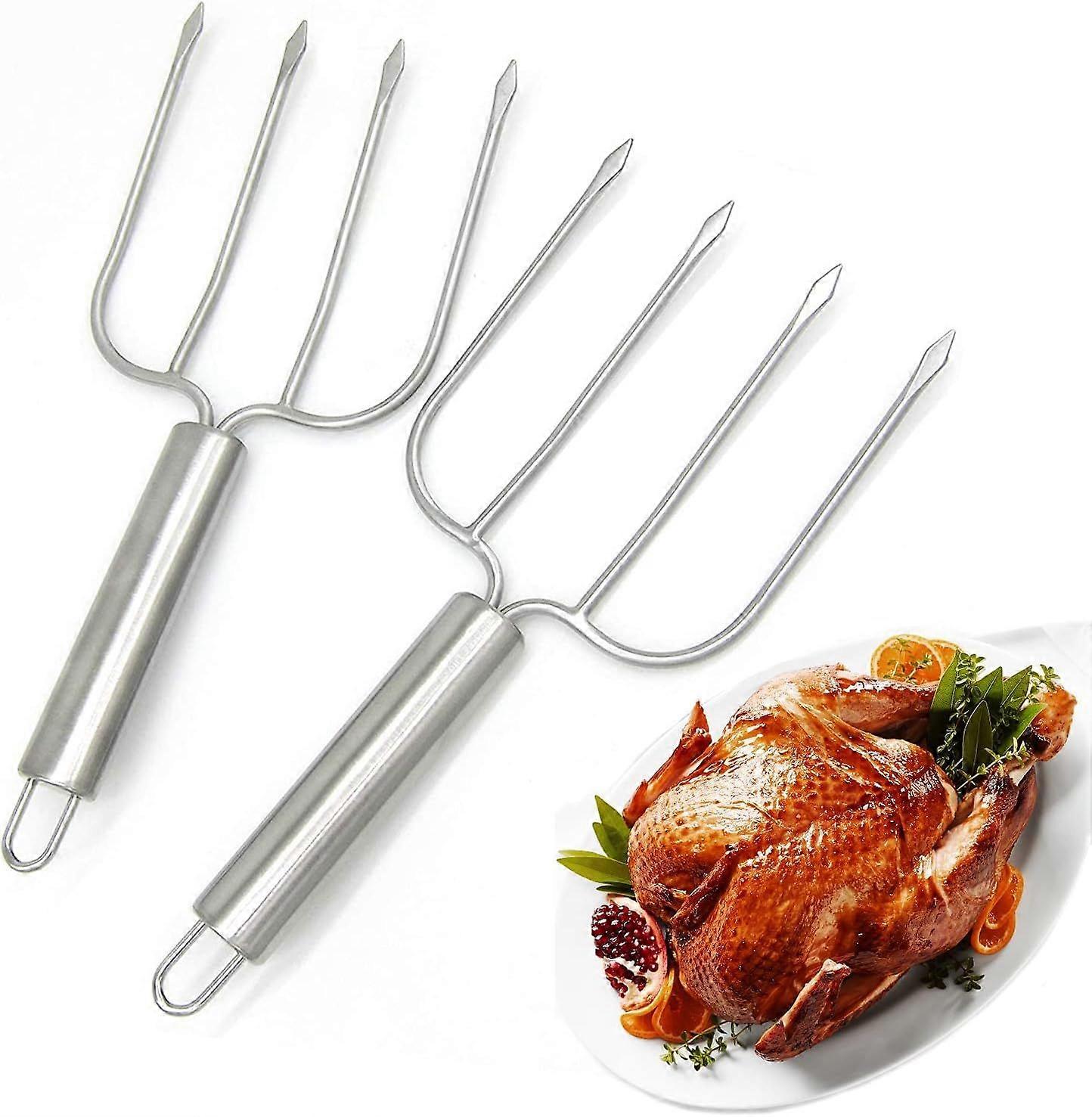 Stainless Steel Turkey & Roast Lifters, Set of 2 - Turkey and Poultry Lifters Roaster Poultry Forks Great for Thanksgiving, Transfer Turkey or Ham Eas