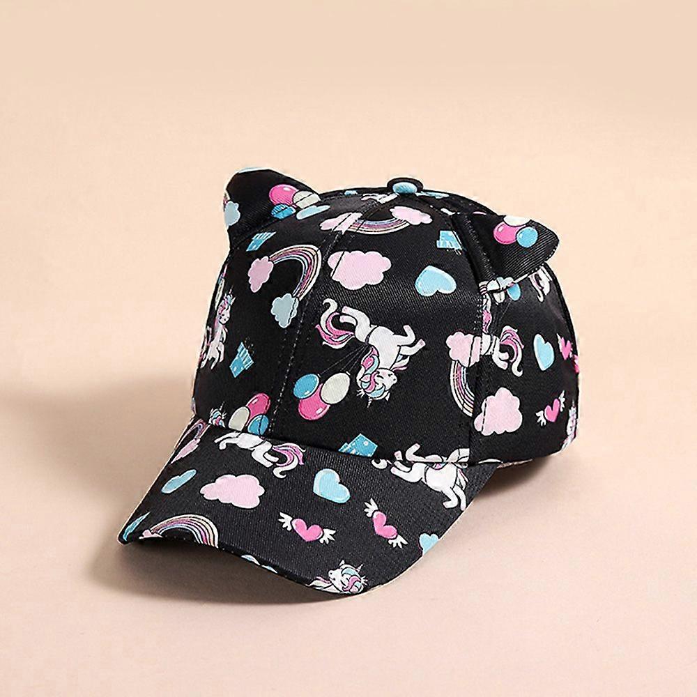 Kids Baseball Cap with Unicorn Print and Cat Ears Adjustable Sun Hat for Girls Ages 2-8 Years Cotton Material