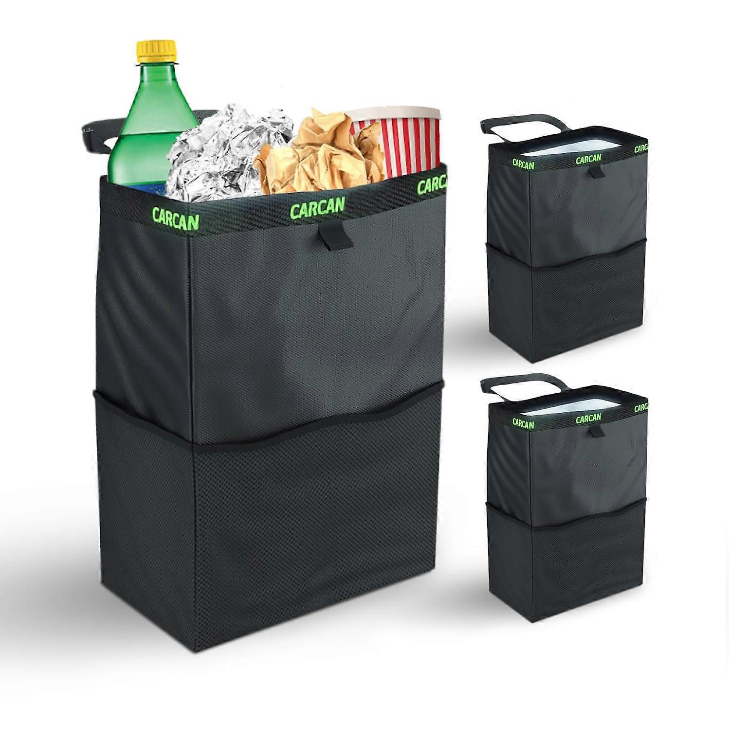 The Original 3 in 1 Car Trash Can - Back Seat Organizer Cooler & Storage Bag, Metal Frame, Washable, Reusable, 3 Pockets (Pack of 3)