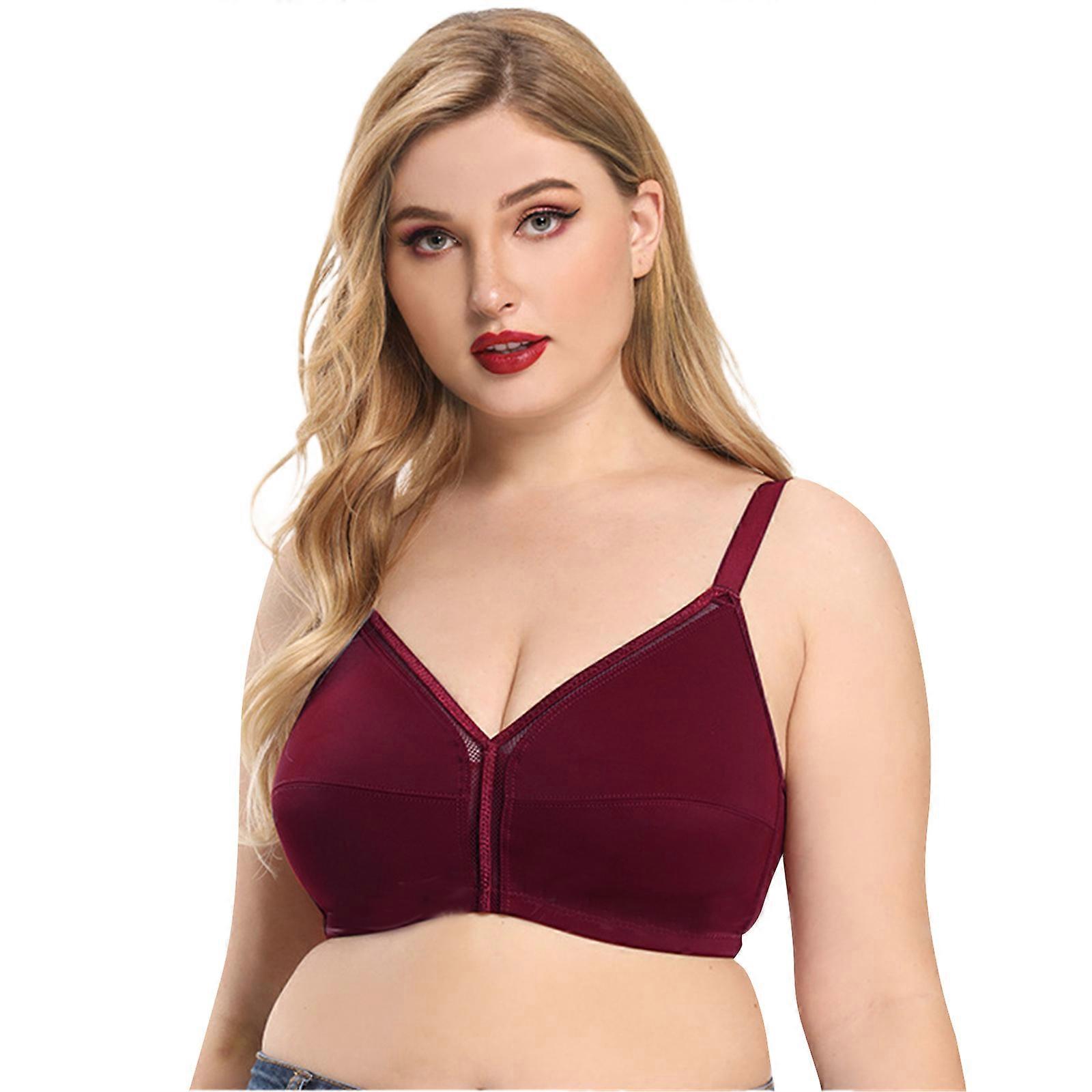 Womens Comfort Spaghetti Strap Full Coverage Bra Push Up Wireless Unlined Bralette Mesh Trim Splicing Seamless Underwear Burgundy