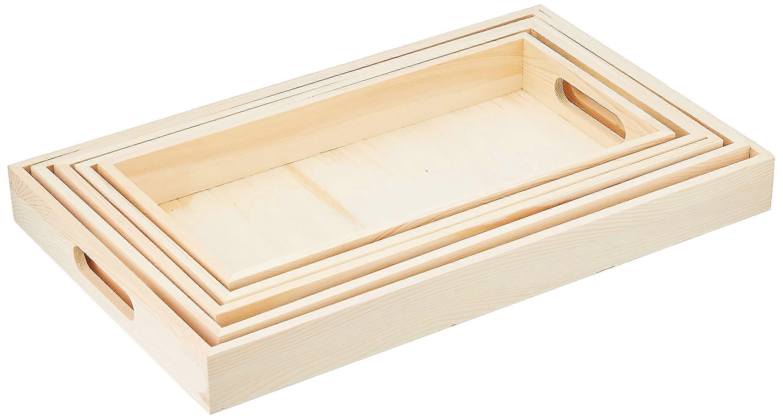 5 Pieces Paintable Wooden Trays with Handles for Projects Crafting 6-5/8 by 13-Inch to 10-1/8 by 16-1/8-Inch