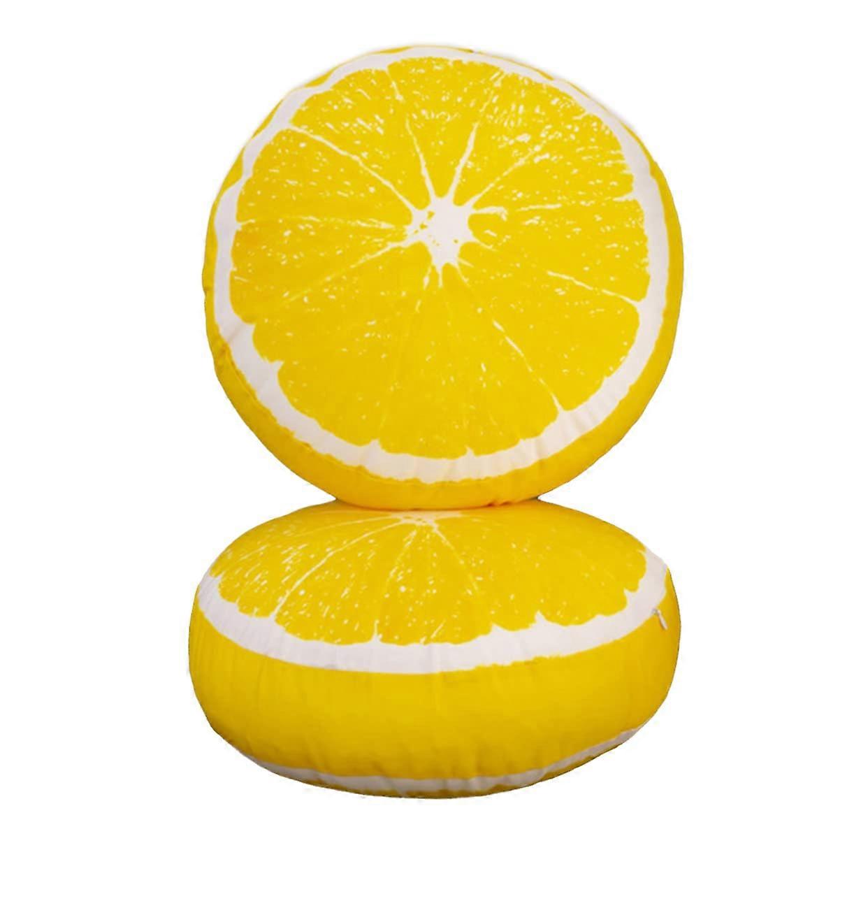 Fruit Pillow Creative Home Sofa Tatami Pillow Watermelon Futon Shaped Round Cushion Pillow(Lemon,45cm)