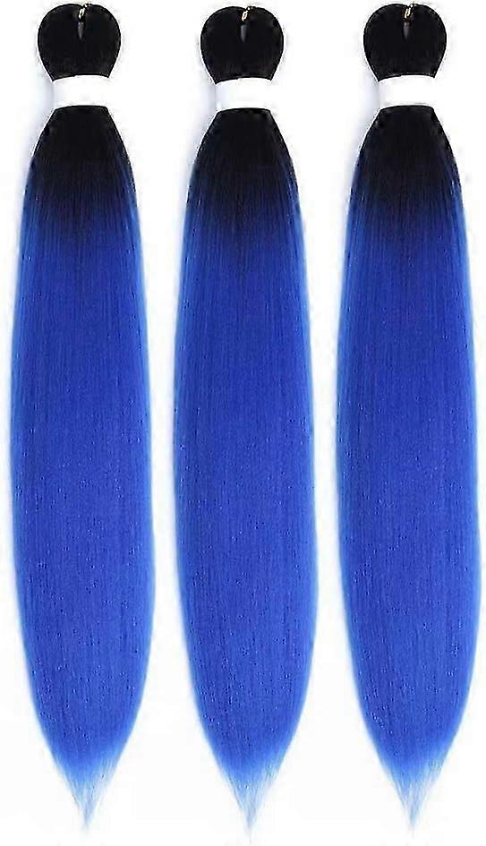 3 Pack (24 Polegadas 3 Pack, Preto Azul) Extensões de Cabelo Pré-Esticadas Para Trançar Cabelo - 24 Polegadas Tranças Africanas Kanekalon Extensão de Cabelo
