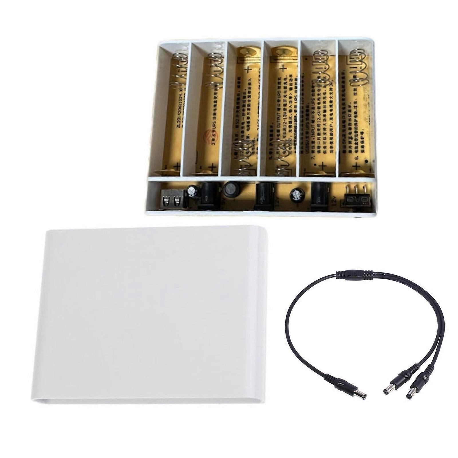 6X 18650 Battery UPS Power Banks Box USB 5V 9V 12V Output with 5.5x2.1mm for Router Cellphone Tablet Modem CCTV Camera White