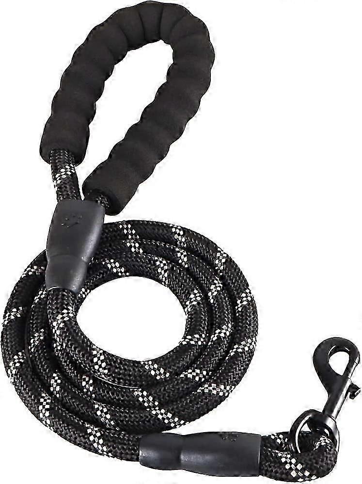 Rope Leash, Strong Handle Dog Leash with Handles and High Reflective Lines for Small, Medium and Large Dogs 150cm (Black)