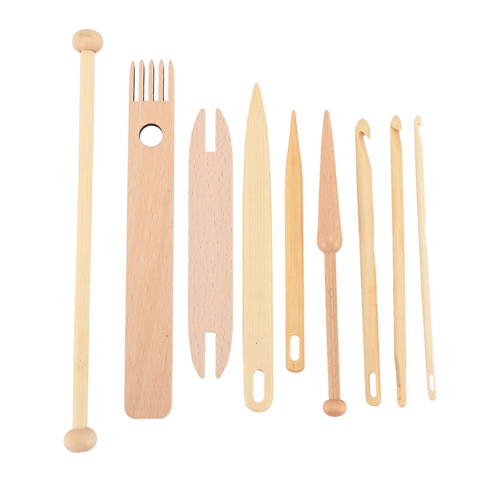 Lot de 9 outils de tissage en bois, bâtonnets de crochet, aiguilles, navettes, accessoires pour métiers à tisser manuels, pour usage domestique