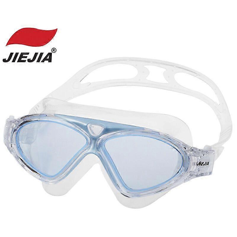 Large Frame Transparent Waterproof Adjustable Adult Swimming Goggles (Transparent Blue)