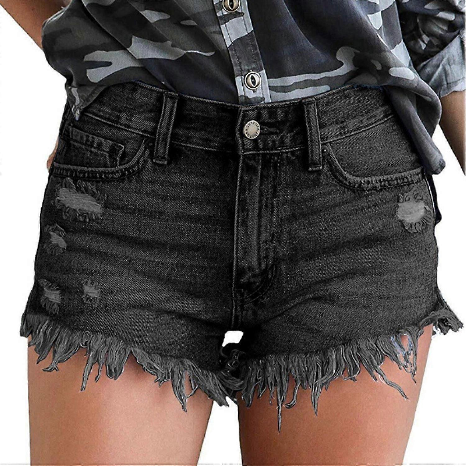 Women's Casual Denim Shorts Frayed Raw Hem Ripped Jeans Shorts