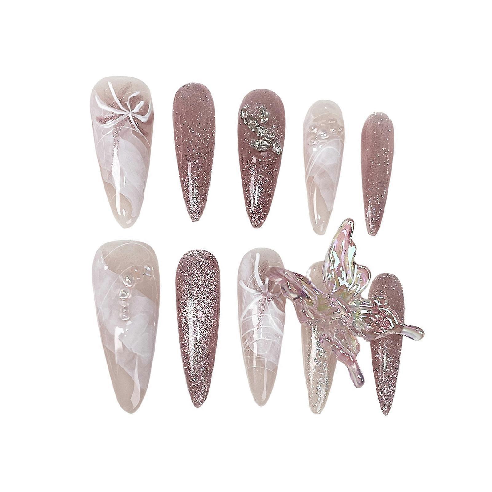 Long Press on Nails with Cat Eye Long Pointed Sweet Style False Nails