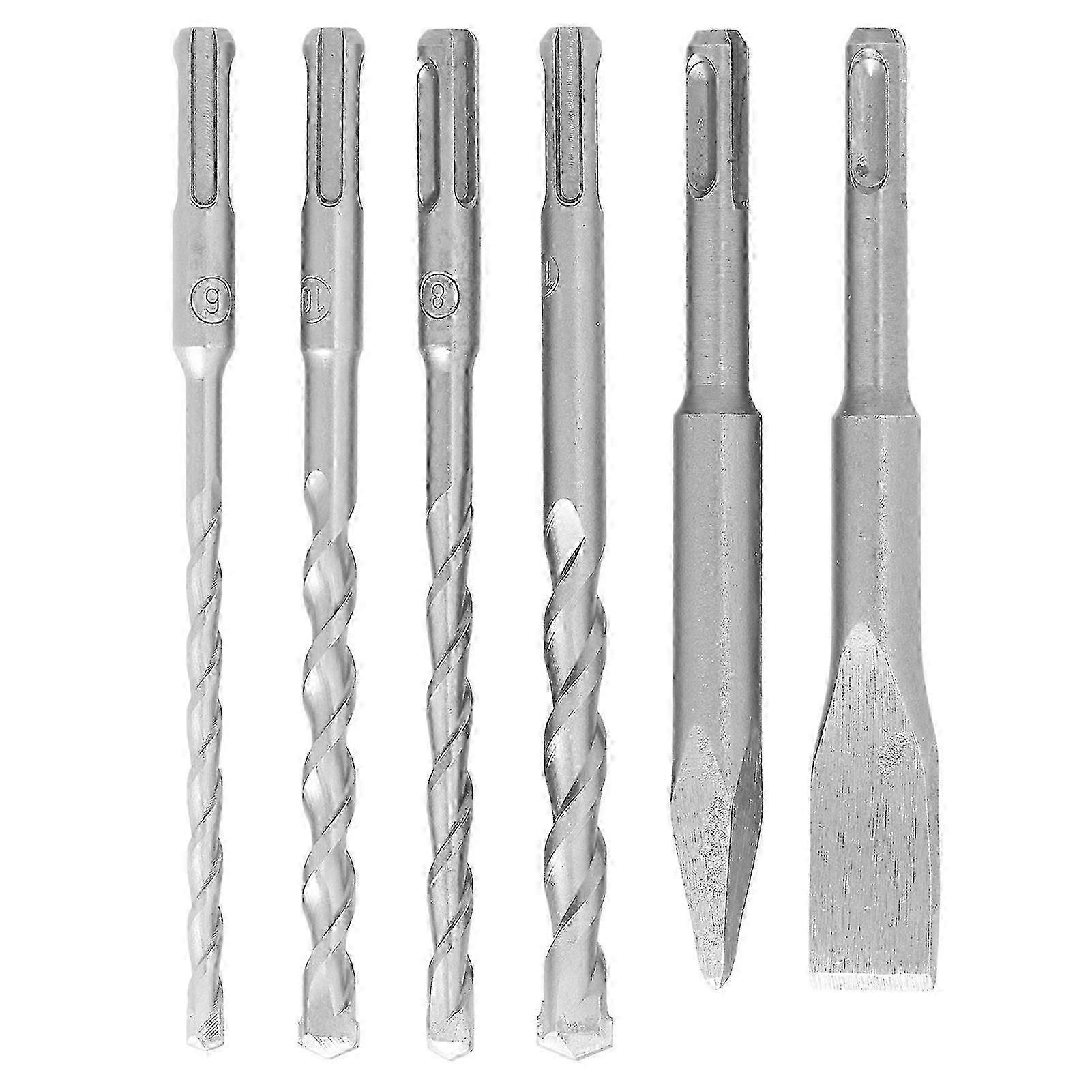 6Pcs Dril Bit Set with Point Chisel Flat Chisel High Hardness Rapid Cutting Speed Drill Bit for Brick