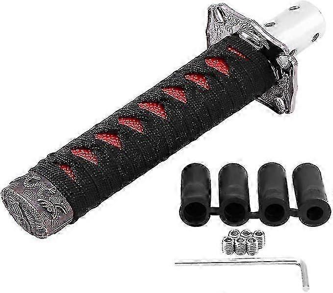 Car Gear Shift Knob, Universal Car Shift Lever Knob Shifter Shifter with 4 Adapters Black + Red