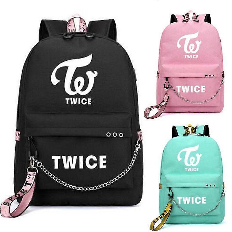 פעמיים קוריאני כוכב Nayeon Momo תרמיל תיקי בית ספר USB יציאת Mochila נסיעות תיקים מחשב נייד שרשרת תרמיל אוזניות