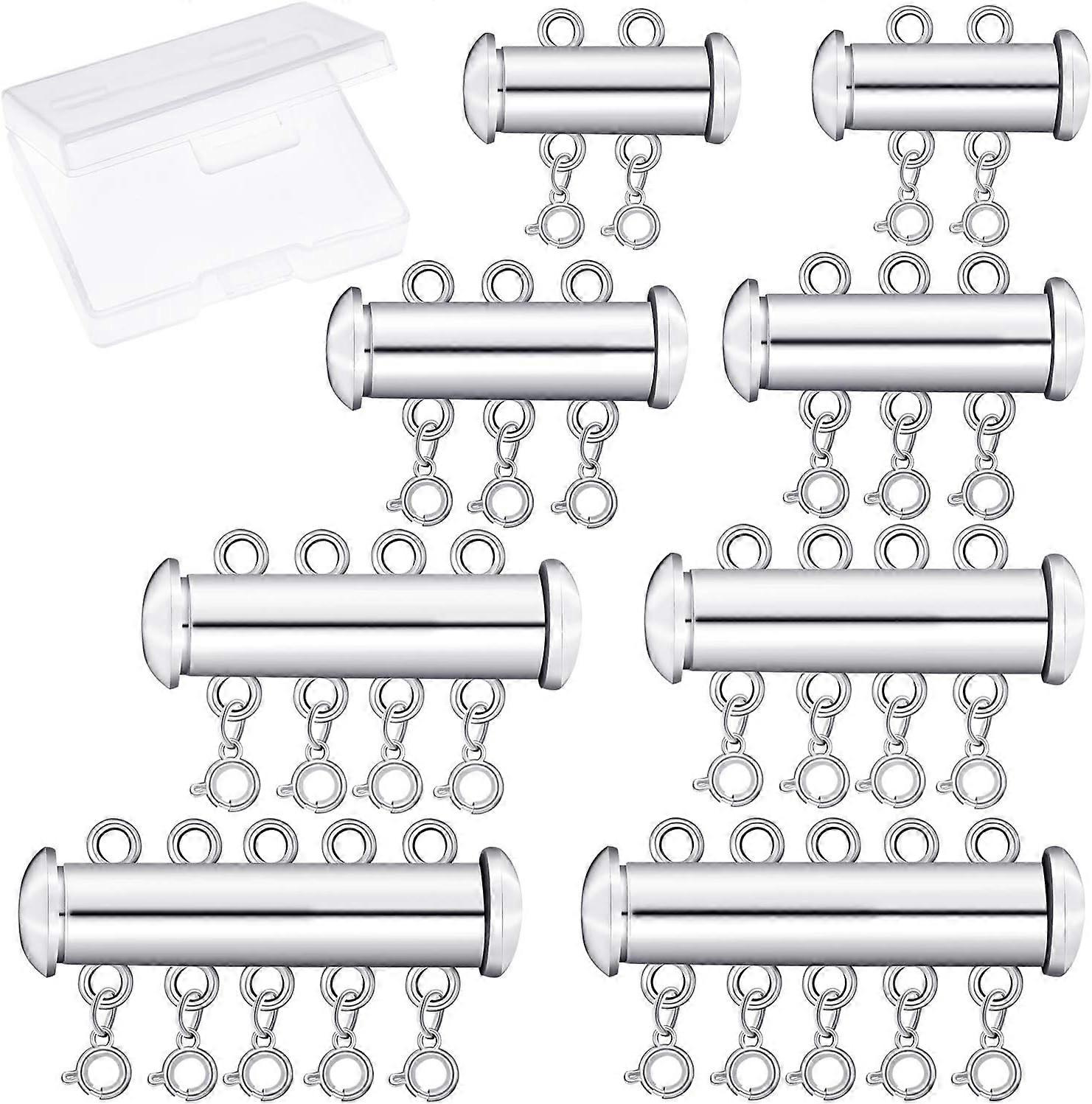 8 Pieces 4 Sizes Slide Clasp Lock Necklace Connector Multi Strands Slide Tube Clasps With Storage Box-Silver
