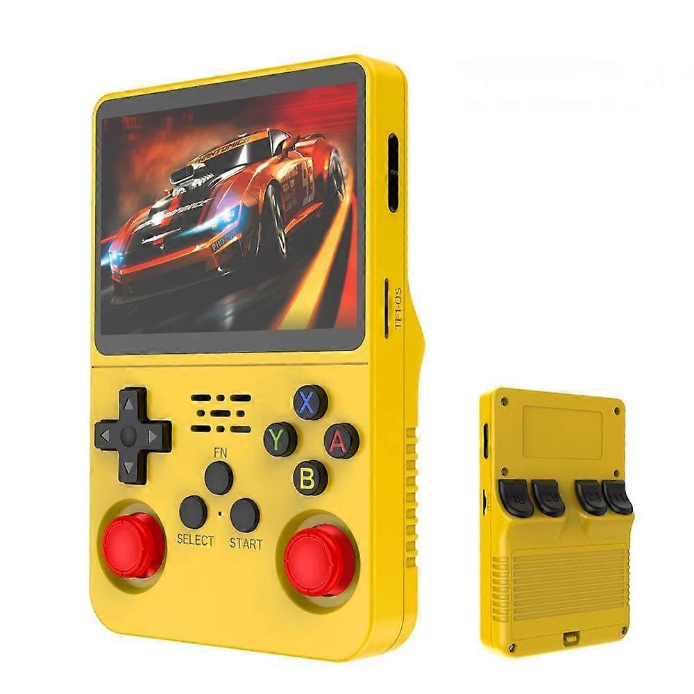 R36sRetro Handheld Game Console with 128G 3.5 Inch IPS Screen Builtin 20000 Classic Games (Yellow)
