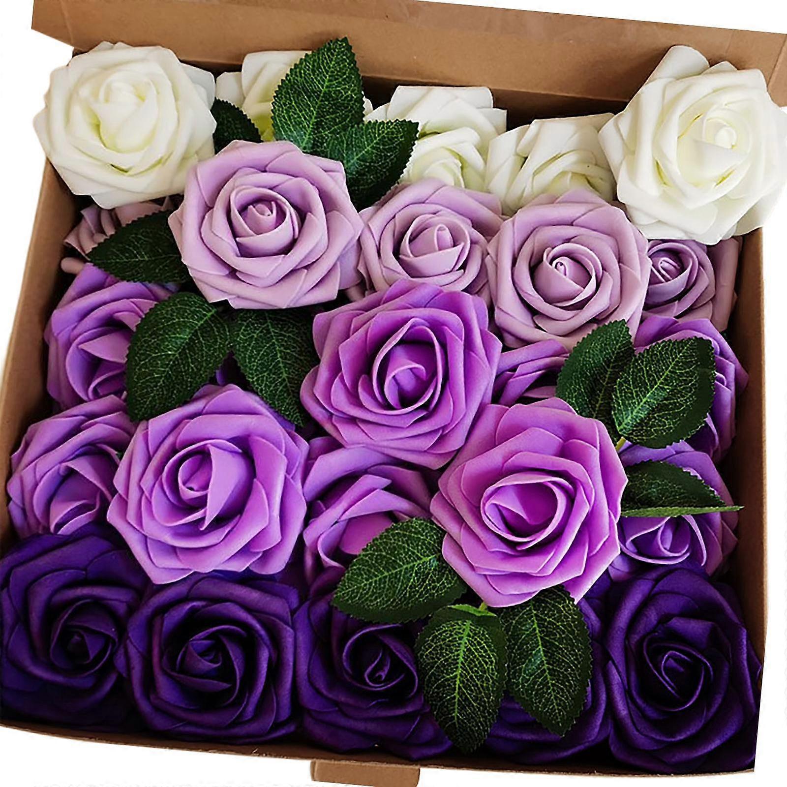 Artificial 25PCS Foam Faux Rose with Foldable Stem Greenery for DIY Flower