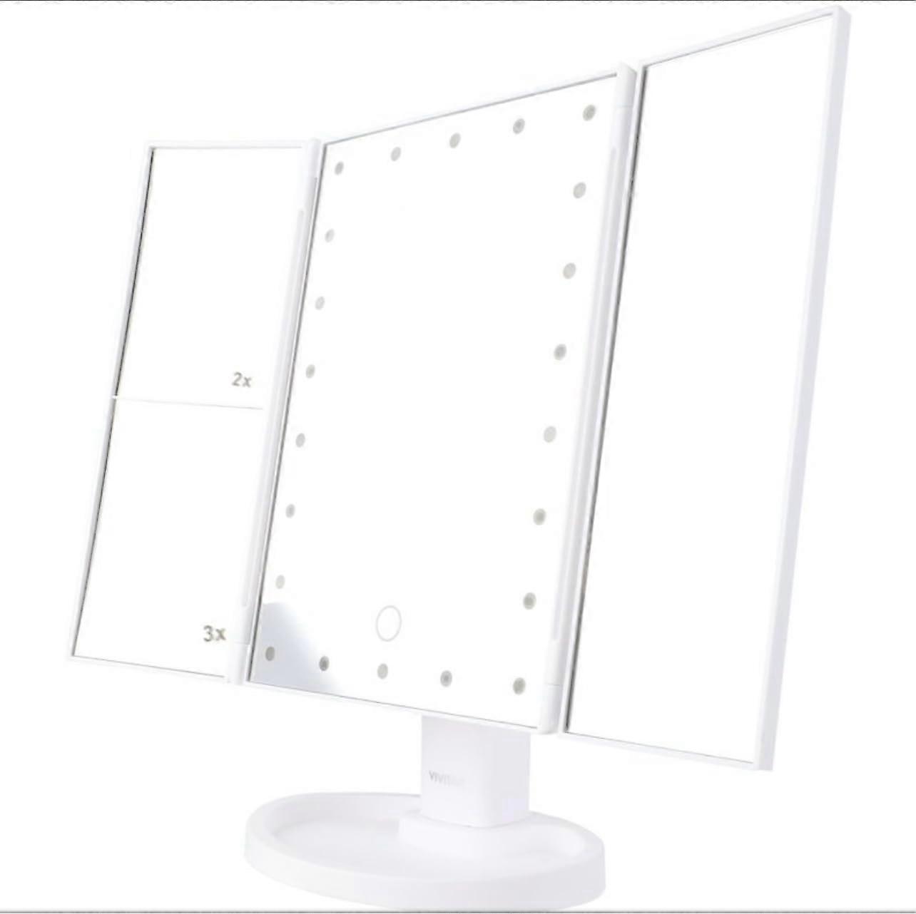 Cordless TriFold LED Makeup Mirror, 22 Lights, 1x/2x/3x, Dimmable, White MR1307WHT