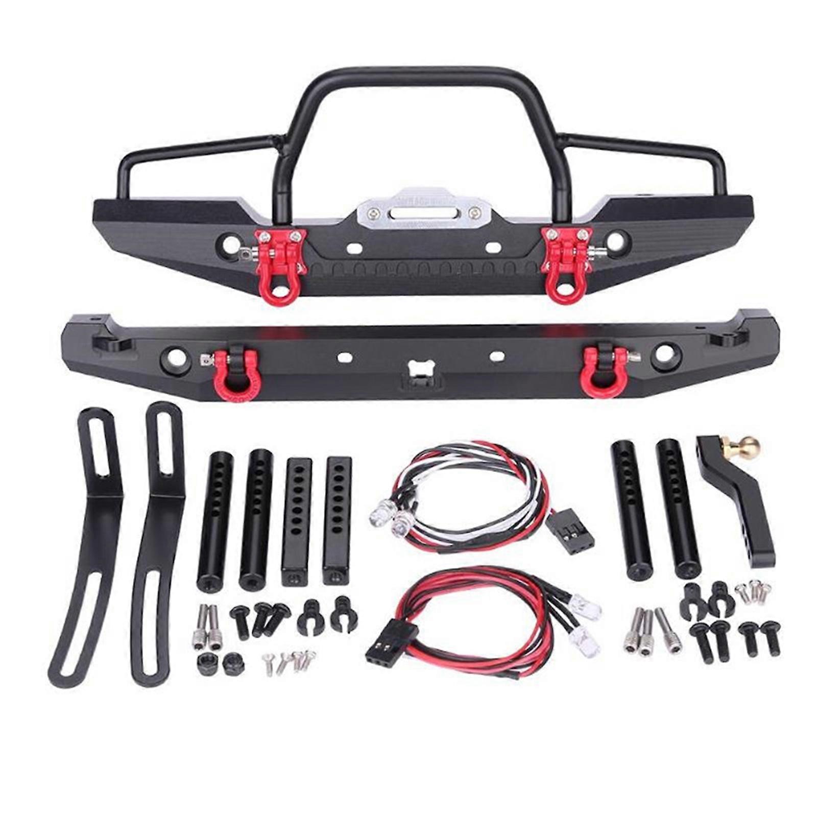 Anti-Collision Bumper Metal Set with LED Light Winch 1/10 Model Car Parts Compatible for RC Crawler SCX10 90046 TRX-4