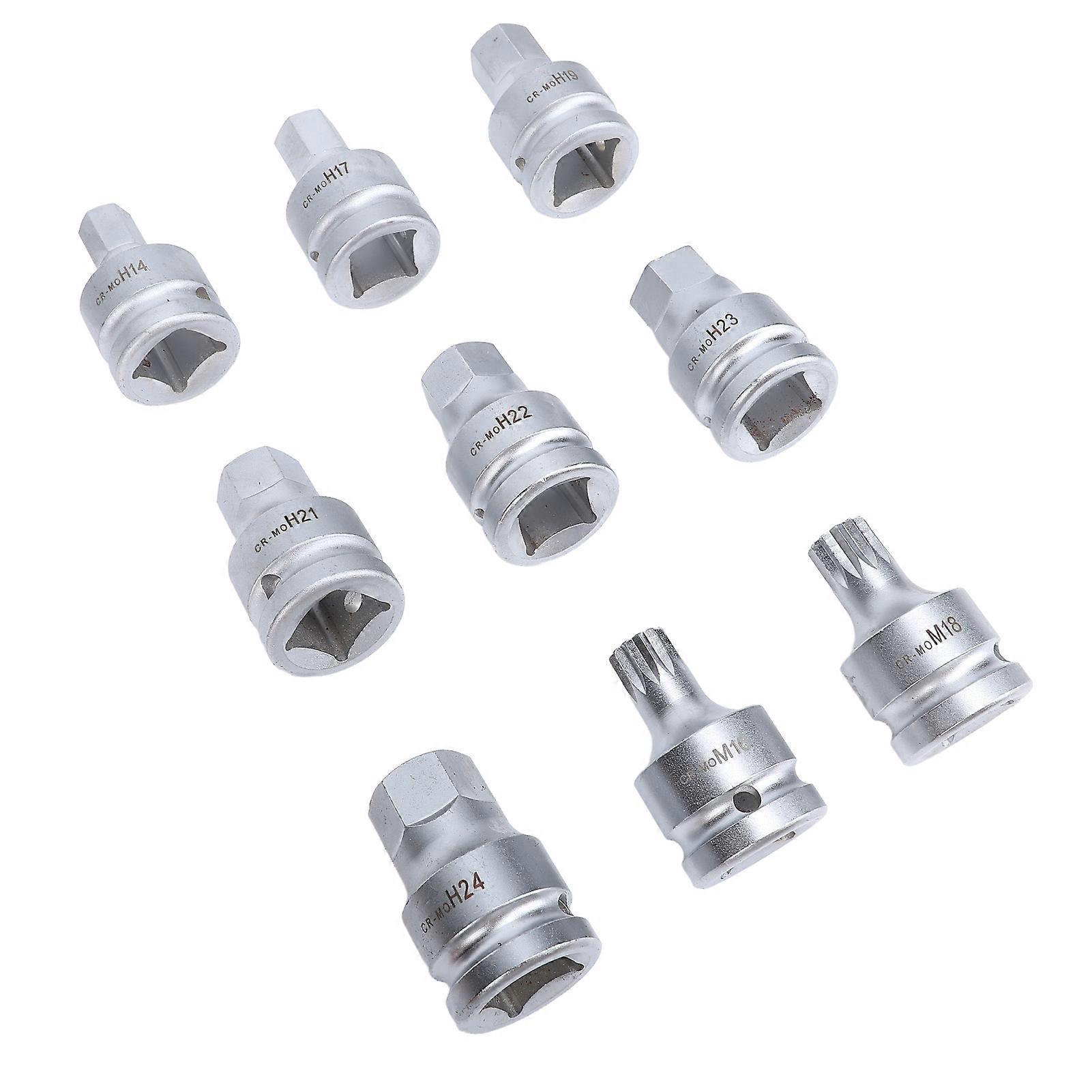 9 Pcs 3/4 Inch Drive Impact Hex Driver Impact Socket Set Cr‑mo 14mm to 24mm Hex Drill Bit M16 M18 Spline Bit Socket Set 