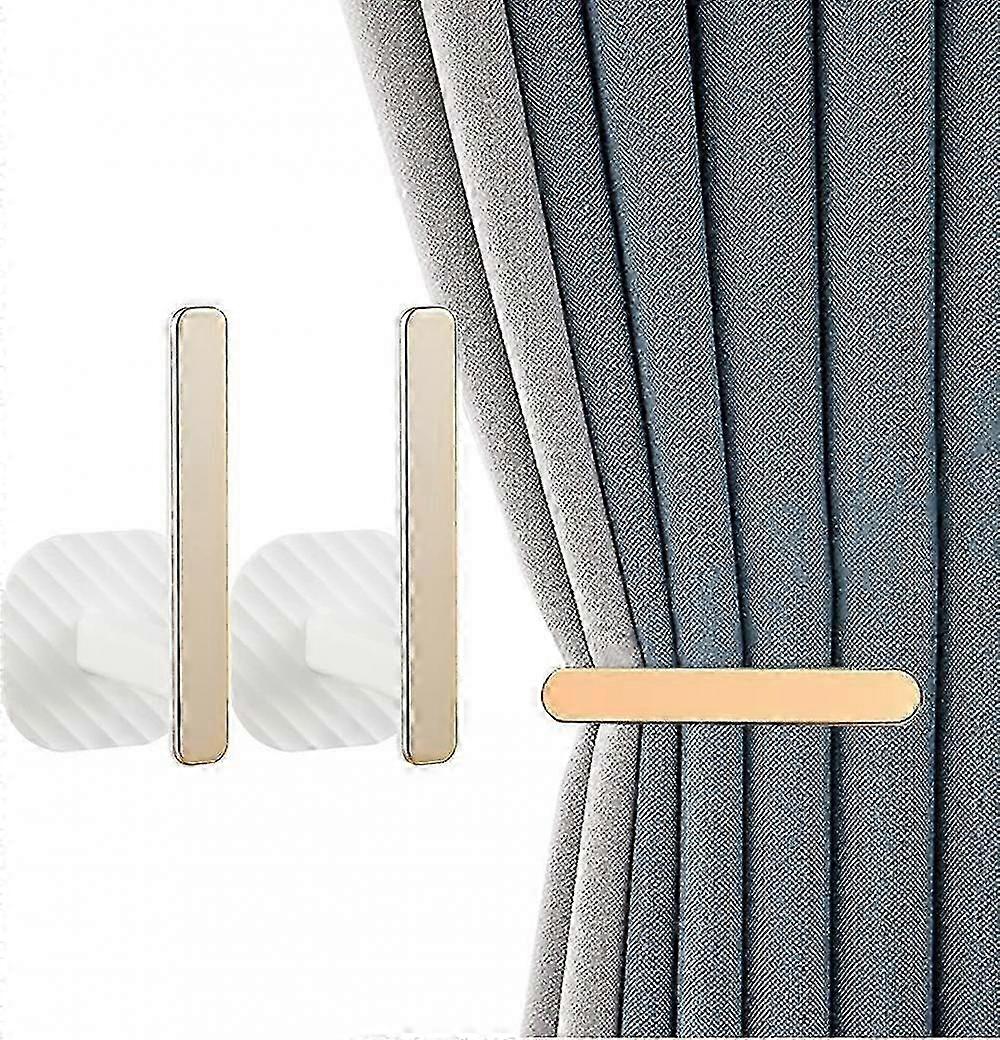 2 Pcs Gold L-Shaped Curtain Tiebacks, Self-Adhesive Wall Hooks for Windows