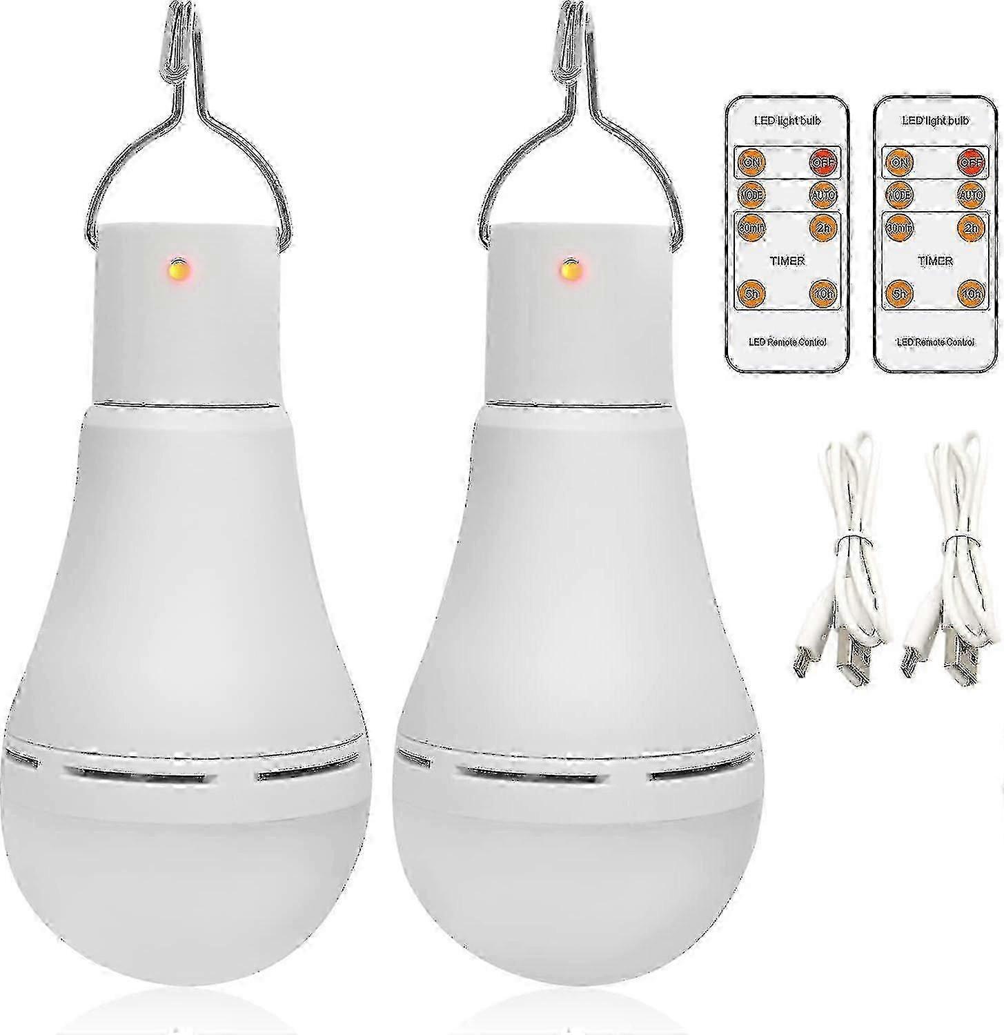 USB Rechargeable LED Light Bulbs, Afoskce Portable Camping Light with Remote Timer, 5 Lighting Modes, with Hook, 1500mAh Smart Light Bulbs for Emergen