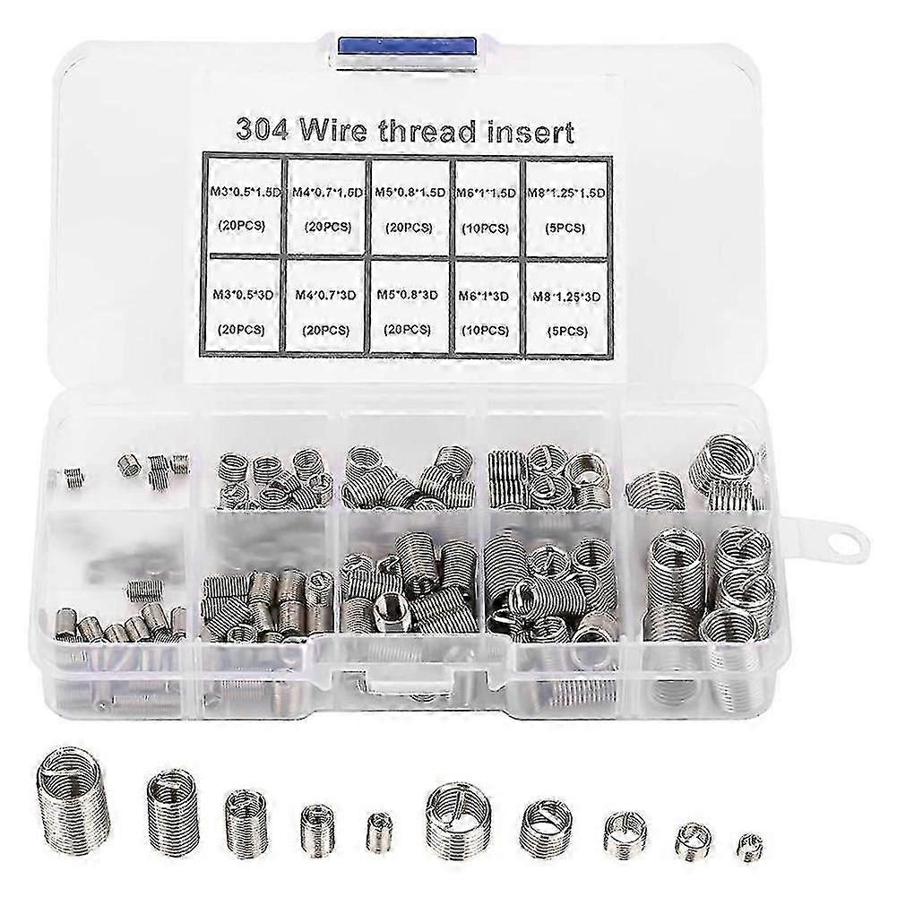 150pcs kit de réparation de filets en acier inoxydable pour inserts filetés hélicoïdal M3-M8