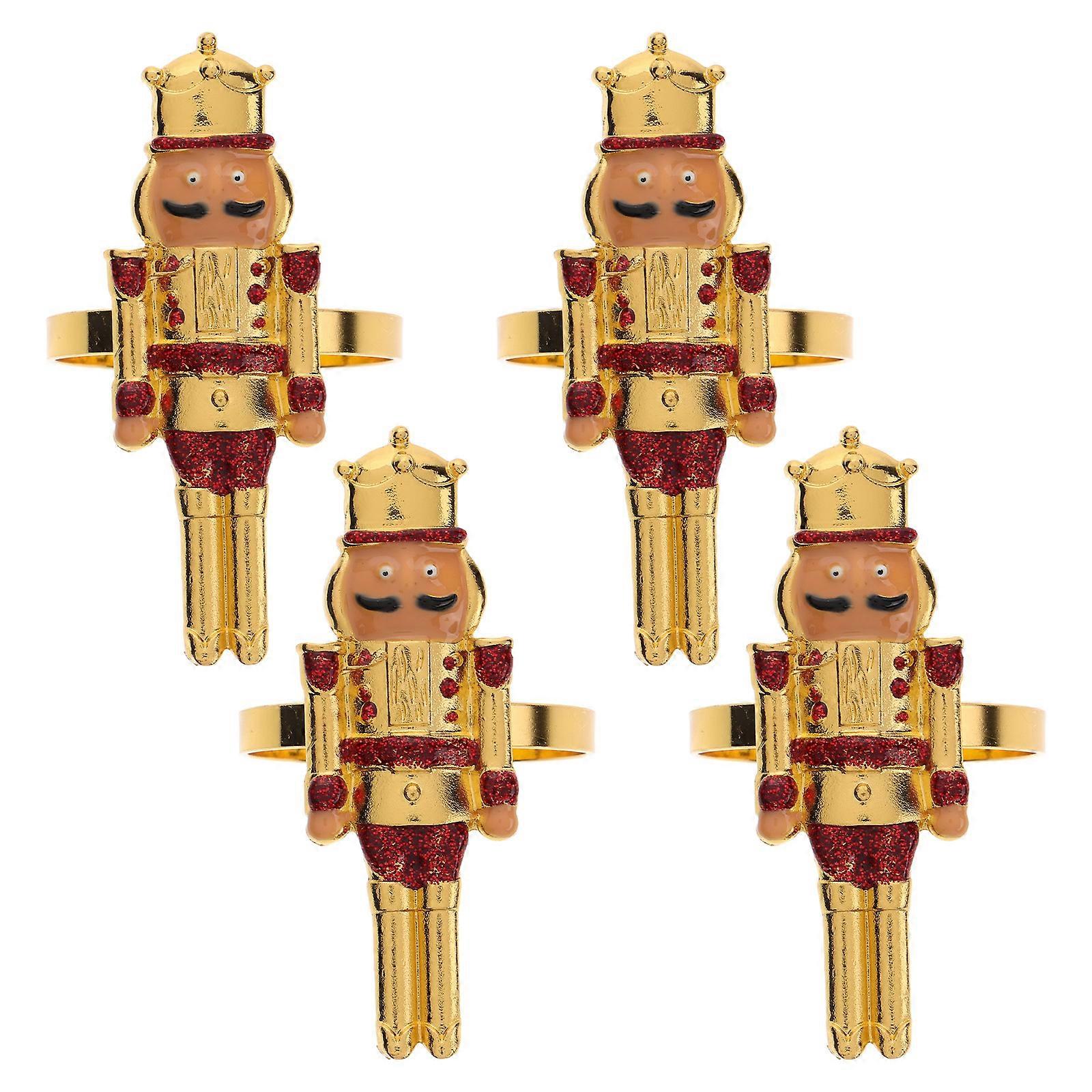Christmas Themed Napkin Buckle Nutcracker Design Dining Table Accessory Gold 6.90X4.50X4.00CM 4Pcs